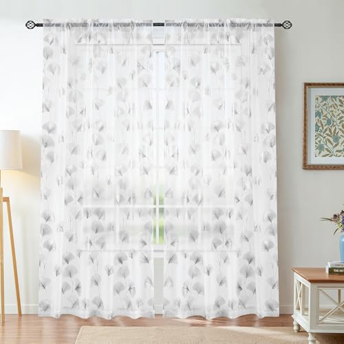 Youleyar Gold/Silber Folie Print Voile Sheer Vorhänge