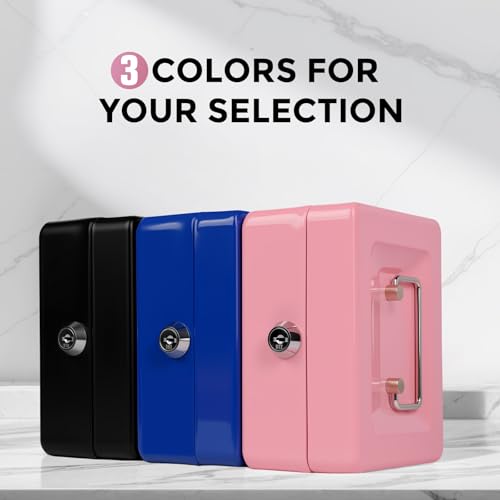 Image of Small Cash Box with Money Tray and Lock, Metal Cash Lock Box with Key, Petty Cash Box for Money 5.9 x 4.7 x 3.1 Inches Pink