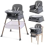 Hrusitoo 3 in 1 Convertible Baby High Chair – Adjustable Infant Feeding Chair for Babies & Toddlers, Modern Compact Baby Dining Chair with Removable Tray & Safety Harness, Gray Ink