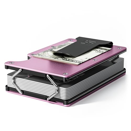 TIGERSTONE Slim Wallet For Men, Minimalist Wallet, Metal RFID Blocking, Credit Card Holder, Holds 12 Card, Aluminum Wallet With Money Clip, Gifts for Men & Women (Pink)
