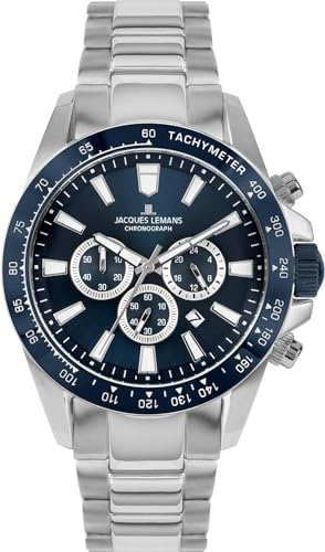 Preisvergleich Produktbild JACQUES LEMANS Herren Analog Quarz Uhr mit Edelstahl Armband mid-39575