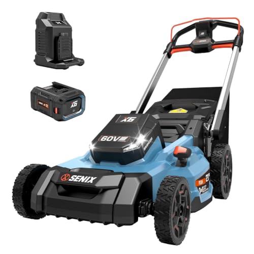 SENIX X6 60 Volt Max* 21-Inch 3-in-1 Cordless Push Lawn Mower, 7 Height Adjustment, Smart Display, with 6Ah Lithium-ion Battery & Charger (Note: Battery & Mower Shipped Separately)