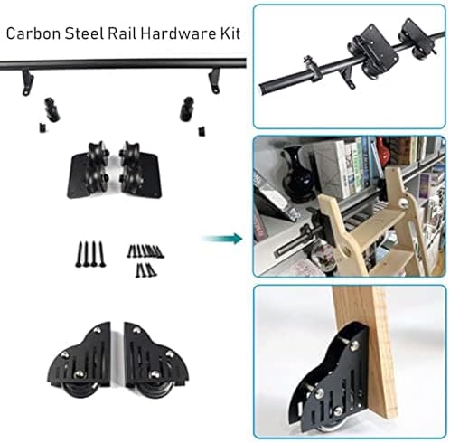 Sliding Ladder Hardware Kit - Black Metal Steel Track/Rail with Floor Roller, Complete Library Ladder System for Bookcase - 9.8 ft (300cm) Rolling Track Set