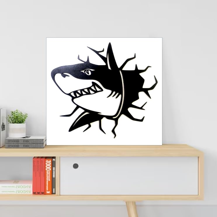Panel Decorativo Tiburón de Madera para Pared - Escultura Original en Madera de Pared - Cuadro Divertido Hogar - 40 x 43 cm
