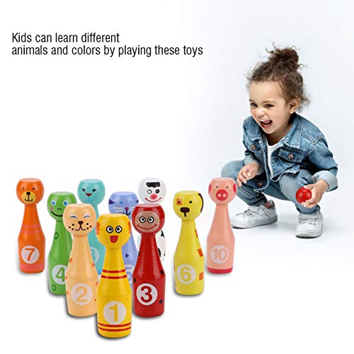 Estink Bowling Spielzeug, Kinder pädagogische Tier Bowling Flasche Ball Holz Bowling Spielzeug Outdoor-Spiel… – Bild 5