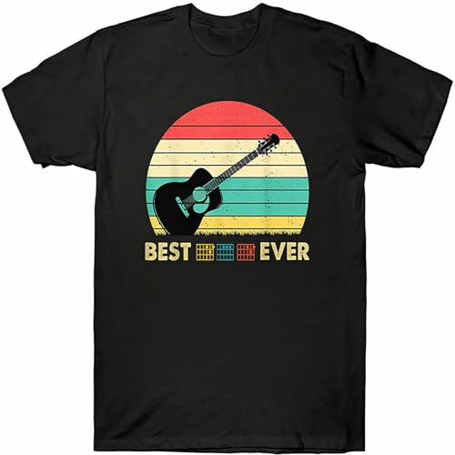 GOLDROAST Best Guitar Dad Ever Vintage Mens Music Retro Fathers Day Unisex 100% Cotton Short-Sleeve T-Shirts Black M