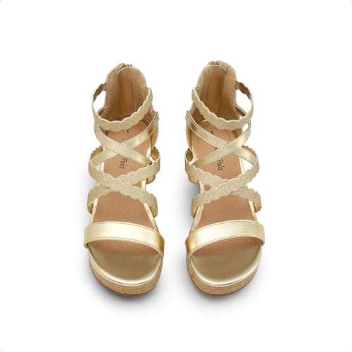 Dream Pairs Girls Wedge Sandals Flatform Open Toe Platform Sandals Flower Wedding Party,Size 5 Big Kid,Gold,Sdsd2412K thumb #4