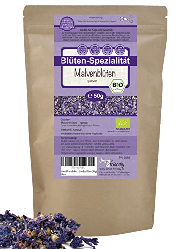 direct&friendly | 50g | blaue Bio Malvenblüten | großblättrig | Malventee | ganze Blüten getrocknet