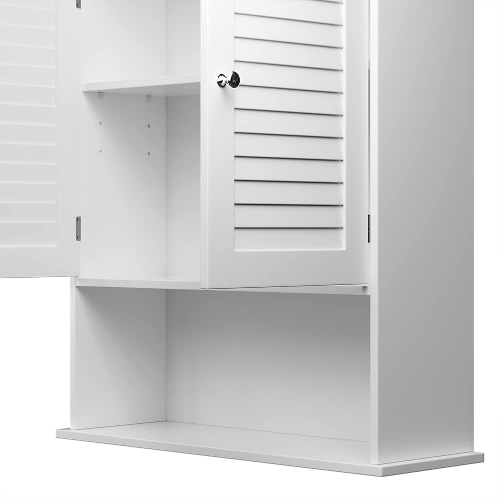 BAKAJI Pensile doppio Mobile Mobiletto Armadio Armadietto Bagno Parete Muro Doppia Anta Due Ripiani Design Moderno Salvaspazio Scaffali Interni Legno Bianco 60x20x70 cm