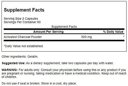 Activated Charcoal 260 mg 120 Caps by Swanson Premium Pack of 3