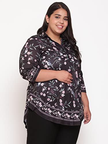 Image of AMYDUS Plus Size Women Printed Top | Centre Pleat for Tummy Flaws | Cloud Soft Fabric | Collared Neck | High-Low Hem | Complete Hip Coverage | Plus Size Tops for Women | L to 9XL