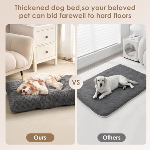 EHEYCIGA Hundebett Grosse Hunde Waschbar, 104x68cm, XL Hundekissen Flauschig für große Hunde, Kuschelig Umkehrbare Hundematte mit Kunstpelz und Kunstleinen, Dunkelgrau