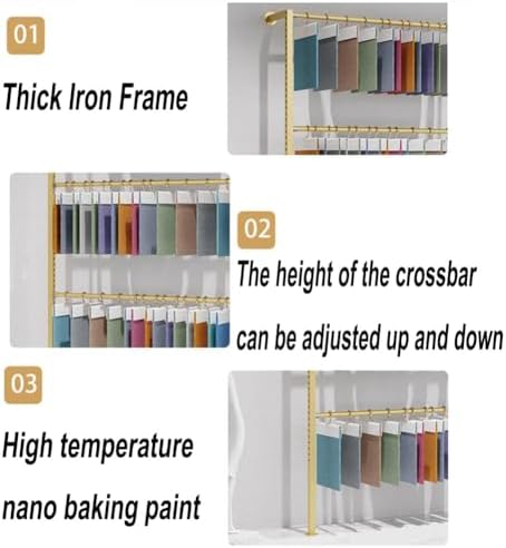 Adjustable Wall Fabric Sample Display Rack, Commercial Organizer with Large Capacity Shelves & Hanging Rod, Perfect for Fabric Showrooms & Retail (Black, 120x25x200cm)