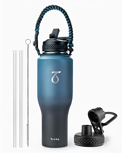 Trebo-40oz-Water-Bottle-Insulated-with-Lid-and-StrawDouble-Wall-Vacuum-Stainless-Steel-Metal-Tumbler-Flask-Fit-in-Any-Car-Cup-Holder-with-Paracord-HandleLeakproof-Keep-Cold-HotIndigoBlack