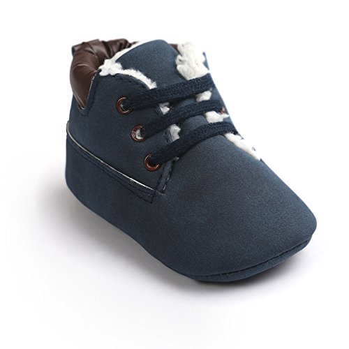 Auxma Bebé niño Zapatos,Cuero Suela Suave Infantil niño Zapatos con Cordones (11cm(0-6 Meses), Azul Oscuro (Invierno))