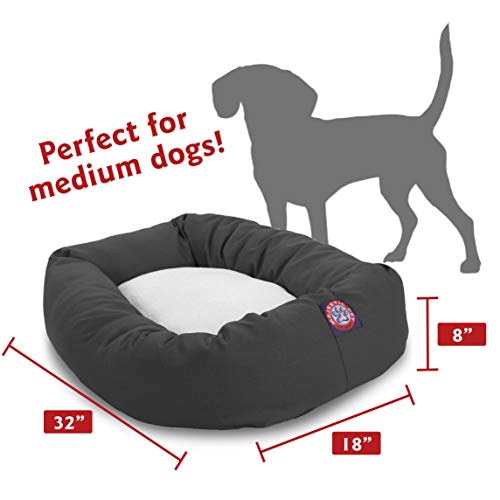 Image of Majestic Pet 32 Inch Poly-Cotton Sherpa Calming Round Dog Bed - Washable, Soft, with Head Support - Fluffy Donut Design, Gray (32x23x7 Inch) - Medium