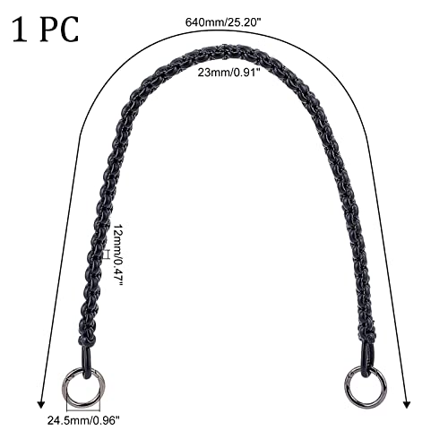 Image of WADORN Leather Braided Purse Handle, 25 Inch PU Leather Braided Handbag Bag Strap Replacement Short Bucket Bag Strap with Round Ring for Neonoe Hobo Bag Multi Pochette Crochet Bag Tote, Black
