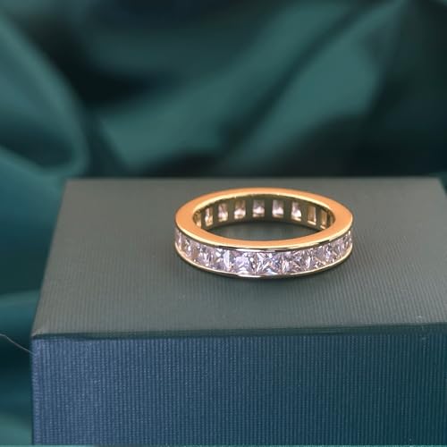 Yellow Gold Wedding Bands for Women Cz Rings for Women Princess Cut Engagement Full Eternity Size 5-102