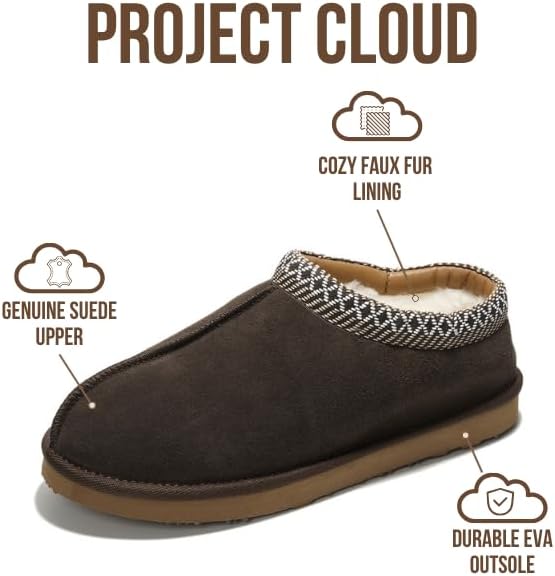 Project Cloud Mens Slippers 100% Genuine Leather with Australian Shearling Lining & Memory Foam Insole Outdoor & House Slippers for Men - Non-Slip Fuzzy Mens Shoes - Image 2