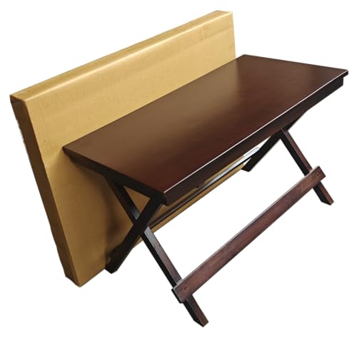Image of fplus Teak Wood Folding Table 32x16x18 Inches | Foldable Side Table for Living Room, Bedroom & Balcony