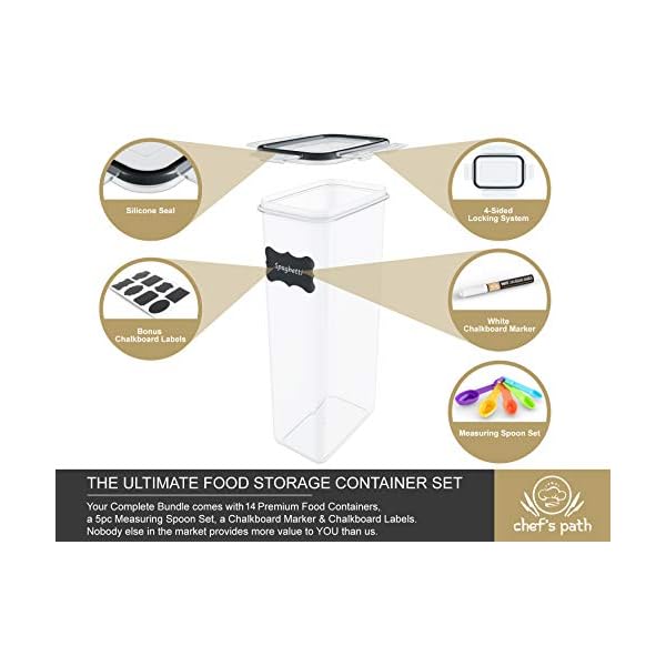 Airtight-Food-Storage-Containers-Set-14-Piece-Kitchen-Pantry-Organization-and-Storage-BPA-Free-Plastic-Canisters-with-Durable-Lids-Ideal-for-Cereal-Flour-Sugar-Includes-Labels-Marker-Spoon-Set-14 Airtight Food Storage Containers with Lids 14 PC - Plastic Kitchen Storage Containers for Pantry Organization and Storage - Cereal, Rice, Pasta, Flour and Sugar Containers