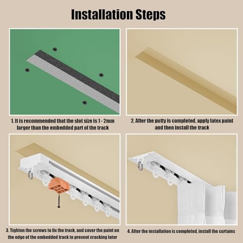 Invisible Double Curtain Ceiling Track - Silent Recessed Rod with Pre-Built Mount for Room Dividers, Ideal for Balcony, Bedroom, Dressing Room - 1.0m Length