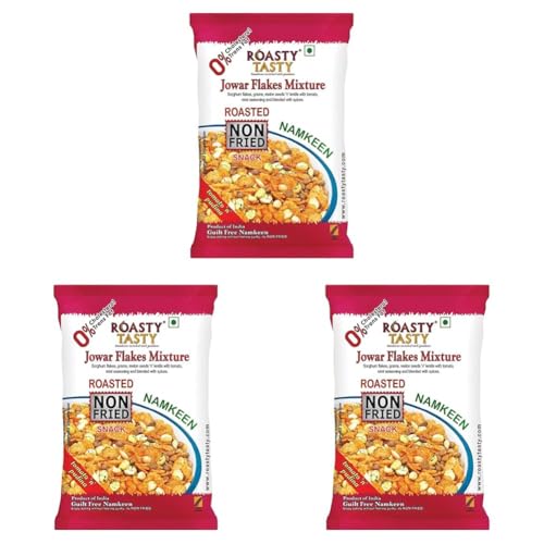 Image of Roasty Tasty Roasted Jowar Flakes Mixture Indian Namkeen Snacks - 750g | Export Quality | Gluten Free | Healthy Diet (Pack of 3)