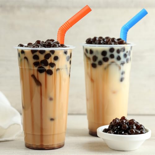 ALINK 100 PCS Jumbo Plastic Boba Straws - Extra Wide Bendy Colorful Disposable Flexible Boba Smoothie Straws for Bubble Tea, Milkshakes, Tapioca Pearls - 8.5" L 0.47" D