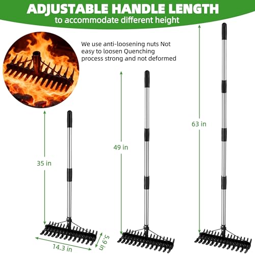 Rastrillo ajustable para césped con mango de acero inoxidable miniatura 2
