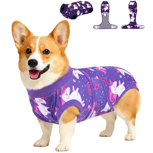 PetWarm Dog Surgery Recovery Suit Male, Dog Surgical Recovery Suit, Spay and Neuter, Prevents Licking After Surgery, Onesies for Dogs, Unicorn Pattern, Purple, S