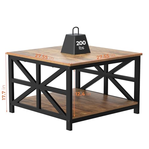 Image of GreenForest Coffee Table with Storage, Small Coffee Table with Split Tabletop for Living Room, 27.6 inch Farmhouse Square Sofa Table Center Table for Small Spaces, Easy Assembly, Walnut
