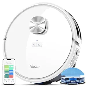 Tikom Robot Vacuum and Mop Combo, LiDAR Navigation, L9000 Robotic Vacuum Cleaner, 4000Pa Suction, 150Mins Max, Smart Mapping, 14 No-go Zones, Good for Pet Hair, Carpet, Hard Floor, White