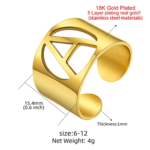 Keystyle Gold Initials A Rings For Women, Adjustable Wide Cuff Bold Letters Captial Ring For Girls #TOP6