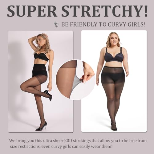 MERYLURE 3 Pairs Women's Sheer Tights - 20D Ultra Thin Control Top Pantyhose with Reinforced Toes3