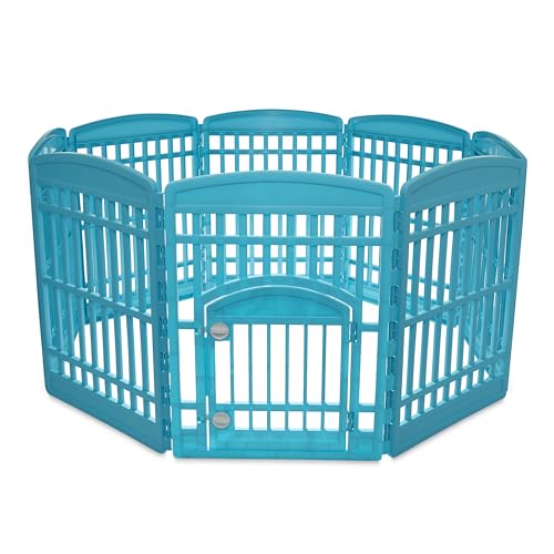 Iris Ohyama Parque para Perros con 8 Paneles, H90cm, Azul, Puerta Cerradura, Jaula Gatos, Vallas, Corralito, para para Interiores, Exteriores, Conejo, Cercado, Corral Perro, Mascotas, CI-908