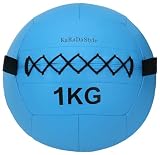 KaRaDaStyle メディシンボール 1kg ソフト ウォールボール 体幹 トレーニング エクササイズ 有酸素運動 重り ウェイト 筋トレ 陸上 球技 フィットネス 筋トレ器具 ジム 単品 (アクアブルー)