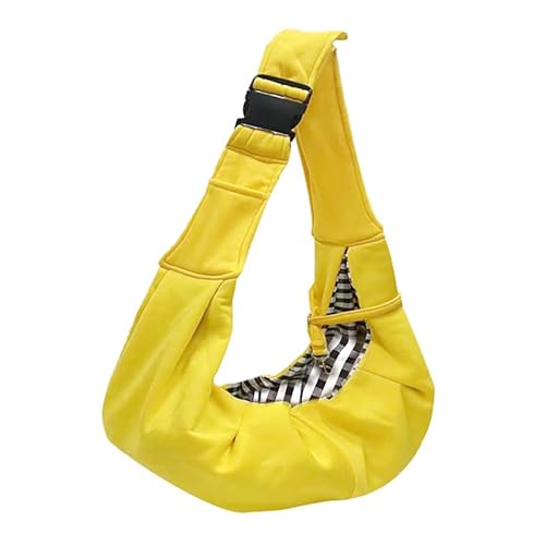 Sefoemut ペットバッグ 抱っこ紐 スリング ペットスリング ドッグスリング スリングバッグ キャリーバッグ 肩パッド 底板付き 飛び出し防止用ストラップ付 安全ロープ付き 長さ調整可能 ポケ (イエロー)