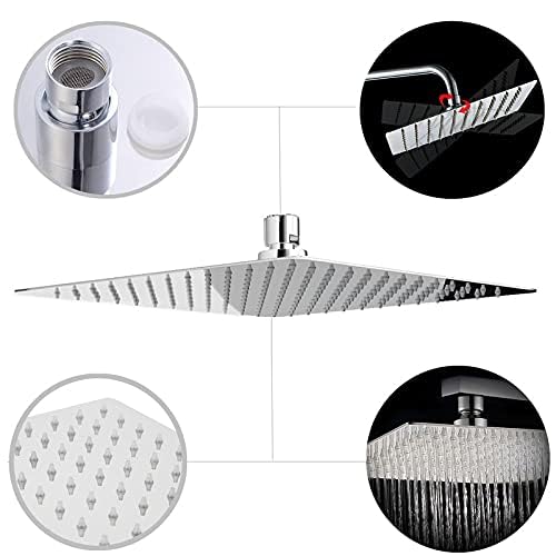 Image of 8x8 inch Square Stainless Steel Overhead Rain Shower Without Arm | Ultra-Thin High Pressure Waterfall Shower Head | Anti-Clog Nozzles | Mirror Finish | Bathroom Fittings (Pack of 2)