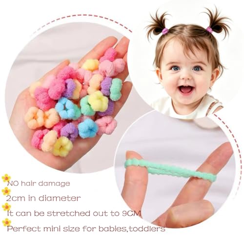 Image of 500PCS Small Baby Hair Ties,Cotton Toddler Hair Ties for Girls, Kids Seamless Hair Bands,Girls Elastic Ponytail Holders,Multicolor