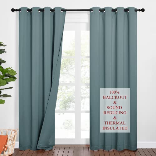 NICETOWN Sound Barrier 100% Blackout Divider Curtains 84", Noise, Heat and Cold Blocking Drapes with Felt Fabric Lining for Nursery/Daytime Sleep/Bedr