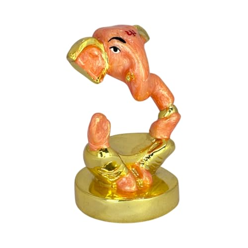 Image of Pearl Orange Divine Ganesha | Travel-Friendly Gold Plated Ganpati Idol for Car Dashboard, Office Desk & Home Temple| Divine Blessings & Prosperity | Height 1.9 Inch