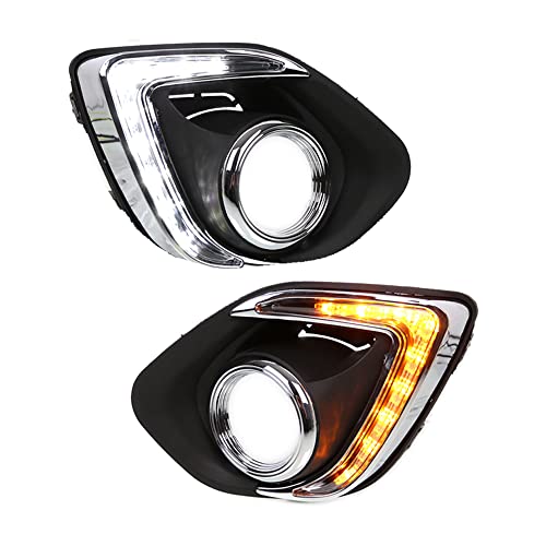 Dreamseek LED DRL Fog Light Bezel Compatible with Mitsubishi ASX/Outlander Sport 2013 2014 2015 Front Driving Lamp Daytime Running Light with Amber Turn Signal