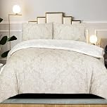 B&B Duvet Cover Set King Size, 100% Rich Cotton Comforter Cover Bedding Sets - Soft, Thick Anti-Allergy Printed Quilt Covers with 2 Pillow Shams (Damask Beige)