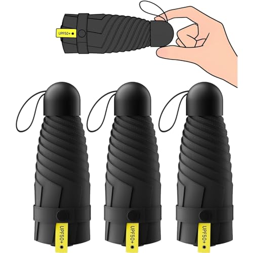 Mini parapluies pliables de voyage, lot de 3 avec protection solaire UV UPF 50+ intégrée