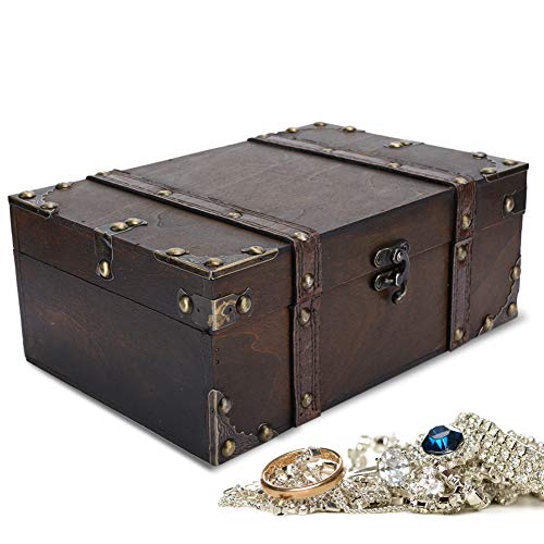 Retro Decorative Storage Box, Rustic Wood Storage Box for Trinket Jewelry - Desktop Wooden Storage Boxes Treasure Jewelry Chest Treasure Chest Keepsake and Jewelry Box Wood - Toy Treasure Box Antique