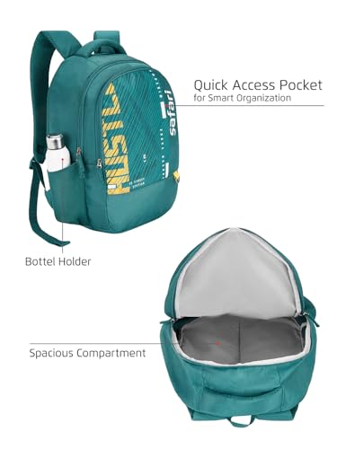Image of Safari Hustle 30L School Backpack For Boys And Girls, Travel /Office Bag For Unisex, College Bag, Casual Printed 3 Compartment With Bottle Holder And Front Pocket, Turquoise