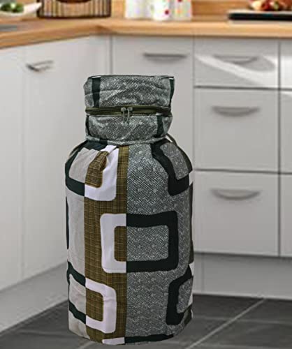 Image of Polyester 3-Layered LPG Gas Cylinder Cover with Zipper Enclosure (Color-Geometric Green, Size-26x14 Inches)