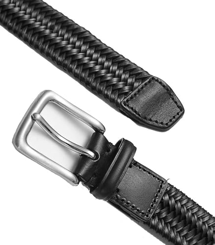 Mens Braided Leather Belt 1 3/8" Fully Adjustable Stretch Leather Woven Belts for Casual Jeans Pants2