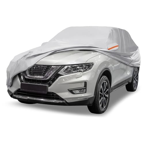 Image of Silver Tone Heavy Duty Waterproof Car Cover for SUV 182 inch-190 inch - All-Weather UV Protected Outdoor Full Exterior Cover with Sun /Snow /Rain Resistance