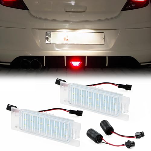 MARCHFA Luces de Matrícula para Corsa D/Corsa C/Zafira B/Astra H/Insignia/Meriva-A/Tigra-B/Vectra-c/Astra-J Accesorios de Coche Repuestos 2 X 18 Bombillas LED Canbus Error Free